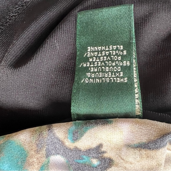 Ralph Lauren Black Yellow multi Floral Ruched Faux Wrap Dress V Neck Size 2 - Picture 16 of 17